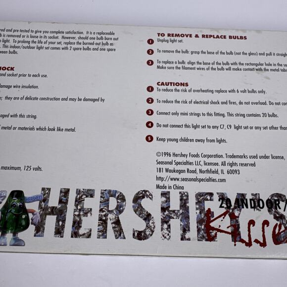 VTG Hershey’s Kisses Holiday Light Set Red Green Christmas Candy Collectible - Picture 7 of 9